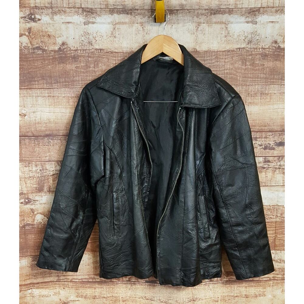 Flight Path Mens S Motorcycle Jacket Black Leather Biker Full Zip Lined Coat